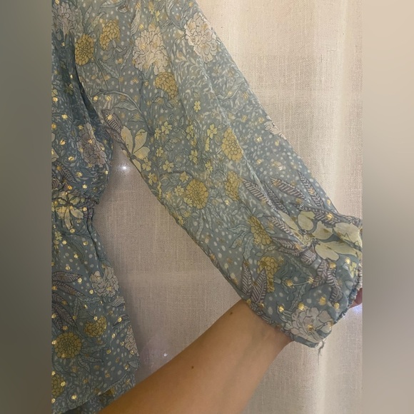 Lauren Conrad long sleeve mini peasant dress blue and gold size large - Picture 2 of 9